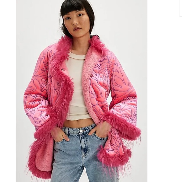 CeliaB Jackets & Blazers - CeliaB Zhanda Embroidered Pink and Red Teddy Jacket